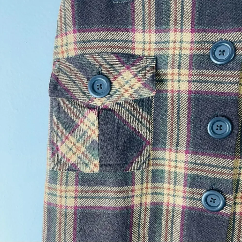 Loft brown tan red wool plaid preppy academia pocket skirt 8